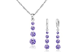 Crystalina Regalos para Mujer, Conjunto Collar Plata Mujer y Pendientes Mujer Plata con Colgante, Joyas de Mujer de Plata S925 y Circonitas de Colores, Regalos Originales para Mujer