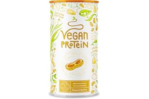 ALPHA FOODS Vegan Protein - CACAHUETE – Proteinas vegetal en polvo elaborada con arroz salvaje germinado, guisantes amarillos, linaza, amaranto, semillas de girasol y calabaza - 600 g en polvo