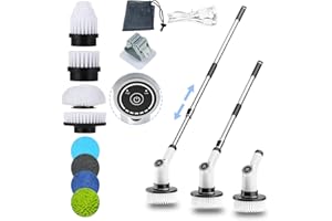 SWAREY Cepillo Limpieza Eléctrico, 2 Velocidades, Mango Ajustable, 8 Cabezales de Cepillo Reemplazables, Escoba Limpieza Eléctrico Impermeable IPX7 para Cocina Baño Coche