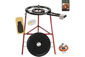COMBOI Poêle à paella à gaz butane, kit professionnel brûleur plat 45 cm, poêle à paella émaillée 60 cm, régulateur, tuyau, pieds renforcés, niveau, tablier, livre de recettes numériques (kit à paella