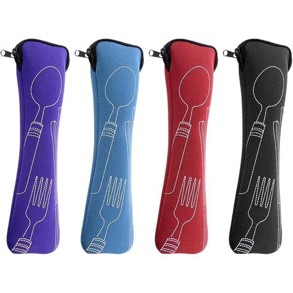 Set De 4 Couverts En Inox Avec étui Néoprène - Pour Pique-nique, Bureau, Camping - Ustensiles Portables Réutilisables