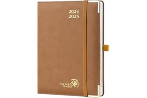 POPRUN Agenda 2025 Semainier 22 x 16,5 cm De Août 2024 à Déc 2025, Premium Planner Scolaire 17 Mois, Couvercle en cuir de coton PU, Onglets Mensuels, Papier Certifié FSC® 100 g/m² - Marron