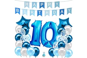 envami® Geburtstagsdeko Jungen Blau Zahl 10. Geburtstag Junge Happy Birthday Deko Geburtstag Junge Folienballon 10 Luftballon 10. Geburtstag Kindergeburtstag Deko 10. Geburtstag Junge