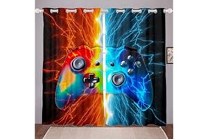 Loussiesd Jungen Spiele Blickdichte Vorhänge Blitz Gamepad Fenstervorhang 137x117cm Kinder Jugendliche Spleißen Videospiel Gamepad Vorhänge Spiel Regler Rot Blau