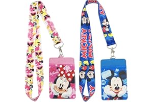 Ksopsdey Mickey Minnie Lanyard Cordón con Soporte para Tarjetas Mickey Minnie Correa Para el Cuello Lanyard de Identificación, para Tarjetas de Identificación Llavero 2Pcs (A)