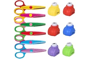 HOMIRTY Forbici Artigianali per Bambini Set,6 Pezzi Forbici Seghettate con 6 pezzi Punzonatrice per Carta,Forbici per Bambini,Forbici Seghettate,per Francobolli Artigianato Creativo Decor
