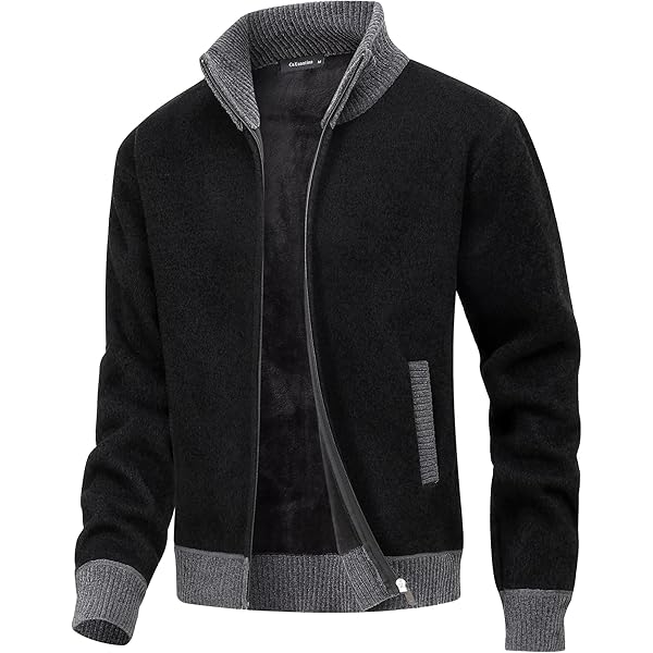 MeiLayM Heren Gebreide Cardigan Volledige Ritssluiting Opstaande Kraag Fleece Gevoerd Winter Casual Bovenkleding Jas Warme Jas Lange Mouwen Ademende