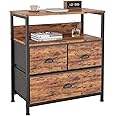 SKY-TOUCH Nightstand set of 1,with 3 Drawers,Industrial Bedside Tables,3 Drawer Side Table for Bedroom,with Storage Shelf, Bedside Table,for Bedroom, Living Room, End Table, Wooden Top, Tiger Wood