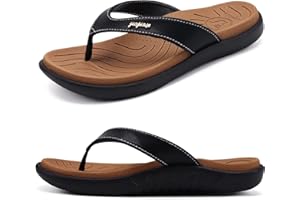 jiajiale Flip Flops Damen Mode Orthopädische Leder Stoff Leicht Zehentrenner Frauen Bequeme Yoga Fußbett Badelatschen Sommer Strand Rutschfest Feste Gummi Sohle