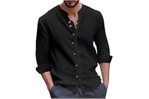 MOKBAY Chemise Homme en Coton et Lin Manches Longues Vintage Casual Tendance Button Shirts pour Hommes sans Repassage