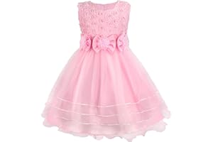 Discoball Girls Princess Dress Rose Flower Bow Tie Party Dresses Tulle Wedding Dresses Bridesmaid Christening Elegant Formal Dress for Girls
