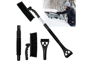 Ajuanbazha Raclette Givre Voiture avec Manche Télescopique, Brosse à Neige Rotative à 360° avec Poignée en Mousse, Brosse à Neige Voiture Ajustables pour Gratter pare Brise et Éliminer la Neige (Noir)