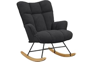 XH.Easy Go Rocking Chair Nursery Teddy Upholstered Glider Rocking Accent Chairs Padded Seat with Rubber Wood Legs Armchair Comfy Side Chair for Living Room Bedroom Offices (Black Teddy)