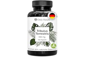 ‎ONLY NATURE Tribulus Terrestris Capsules - 180 Capsules with 550 mg - High Dose with 90% Saponins - 100% Natural, No Additives & Laboratory Tested