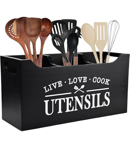 MINCORD Utensilienhalter Aus Holz Mit 3 Fächern - Rustikaler Küchenorganizer Für Löffel & Spatel