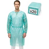 KMINA Disposable Polypropylene Robes with Elastic Cuffs | 20pcs Single Use Latex Free Breathable Adjustable Straps Closure Lo