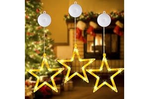 HBWHNIU 3 Pezzi Stelle Natale Decorazione, Decorative da Finestra Natale, Decorativa per Finestre in Bianco Caldo con Ventose, per Decorazione Finestre, Decorazione Natalizia, Balcone, Festa, Matrimonio (B)