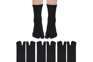 TIESOME Tabi Lot de 4 paires de chaussettes à bout fendu pour homme et femme, noir, 5-9