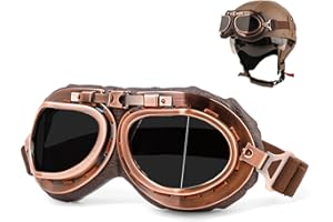 JUGCUT Vintage Racer Sports Helmet Sunglasses, Hiking Ski Goggles Eyewear for Cruiser, Scooter Steampunk Half Helmet Motorcycle Cruiser Scooter Goggles Men Women