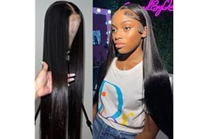 YLEGANT Parrucca Donna Capelli Veri Umani 4x4 Straight Lace Closure Wigs Parrucche Capelli Veri Donna Swiss Lace Wigs Human Hair Parrucca Capelli Umani Colore Nero Naturale 24 Pollici (60cm)