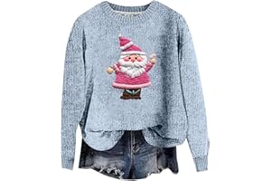 YCBMINGCAN Lustige Weihnachtspullover Damen Lang Damen Strickpullover Winter Rundhals Pulli Lose Sweatshirt Damen Langarm Oberteile Warm Fledermaus Langarmshirt Elegant Pulli Oberteile Tunika Tops
