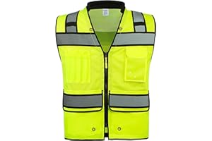 UNINOVA Warnweste für Herren and Damen -Mit 6 Vordertaschen und Reißverschluss, Reflektierende Weste Arbeitsweste EN ISO 20471