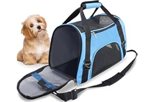 GOMMLE Trasportín de Viaje para Mascotas para Gatos Perros Conejos Hámster, Homologado para Aerolíneas Laterales Blandos Bolsa de Transporte para Perritos, Gatitos (M - 47x27x28 cm for MAX 5KG Pet, Azul)