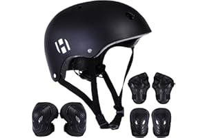 Habib Gruppe Verstellbarer Kinderfahrradhelm & 6-teiliges Schützer-Set - Ventiliert, Knie-, Ellbogen-, Handgelenkschützer, 8-13 Jahre, Mädchen & Jungen, Fahrrad, Roller, Klettern, Skateboard