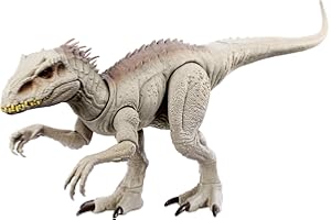 Mattel Jurassic World - Indominus Rex Caccia e Divora, dinosauro con luci e suoni, doppio morso e attrezzatura di tracciamento, design ambiente desertico, giocattolo per bambini, 4+ anni, HNT64