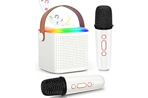 Paneerte Karaoke Machine Kids,Mini Karaoke Machine for kids,Portable Bluetooth Speaker with 2 Wireless Microphones,Karaoke Machine with LED Light and Voice Changing for Boys Girls Party,Black (White)