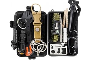 STEELMULE Steel Mule Kit Supervivencia 72 Horas 32 en 1 | Kit Emergencia con Linterna, Brújula, Silbato, Tarjeta Multiusos, Manta Térmica | Militar Profesional Multifuncional | Senderismo, Camping