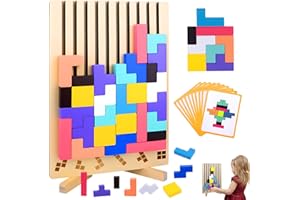 JADYON Wooden Stacking Puzzle Toy, 3d Montessori Wooden Stacking Puzzles Toy Game, Stackings Toys, Wood-en Blocks Toys, 3d Russian Block Game With 10 Cards Bloc-k Puzzle Gam-es For Kid And Adult Xmas Gifts