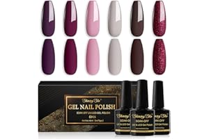 Shining She Lakier do paznokci UV, 6 kolorów, brokat, czerwony, różowo-brązowy, zestaw do manicure, soak-off, UV, szelak, jesień, zima, zestaw do manicure dla początkujących, do salonu DIY, 8 ml