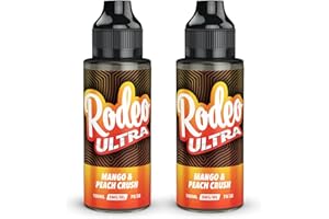 Twin Pack - 2 x 100ml Mango & Peach Crush Rodeo Ultra E Liquid Premium 70/30 Vape Juice Sub Ohm E Cig 0mg Flavoured eJuice E Cigarette No Nicotine Short Fill (Rodeo E Liquid)