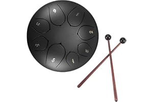 Konesky Steel Tongue Drum 6 inch Hand Pan Percussion Drum 8 Tune Essential Drum Instruments with Drum Carry Case, 2 Drumsticks, Exercise Book, 4 Finger Picks, Red, Black