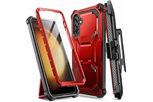 i-Blason Armorbox Hülle für Samsung Galaxy S23 FE (2023) Outdoor Handyhülle Bumper Case 360 Grad Schutzhülle mit integriertem Displayschutz, Ständer und Gürtelclip (Rot)