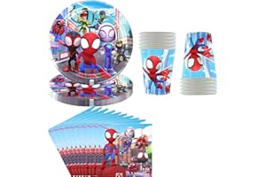 Umbrean Spider Party Geschirr Deko für 10 Personen, Inklusive Kuchenteller, Tassen, Strohhalme und Servietten, für Geburtstagsparty Dekoration für Jungen