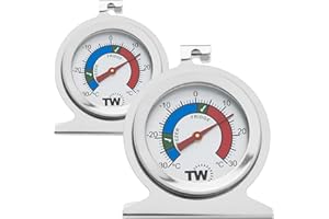 THERMOMETER WORLD Termómetro para frigorífico y congelador, paquete doble para monitorear la temperatura del refrigerador, acero inoxidable, congelador y refrigerador