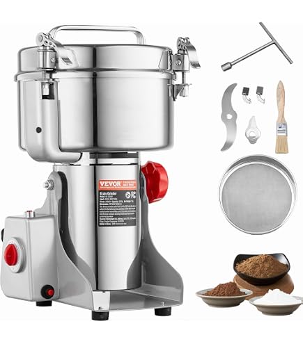 Moulin à Céréales électrique 2200W - Broyage Maïs, Blé, Riz - Débit Jusqu'à 54 Kg/h - Entonnoir Acier Inclus - 220V EU