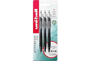 uni-ball Jetstream Sport SXN-150S Ballpoint Gel Pens. Premium 1.0mm Rollerball Tip. Smooth Writing Black Uni Super Ink Dries Instantly. Pack of 3 in Plastic Free Packaging