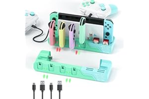 MLIFEMFUL Switch Controller Charging Dock Compatible with Nintendo Switch - Animal Crossing ＆ Switch OLED Model Joycons, Switch Charging Station Charges up to 6pcs Joycon with Game Card Storage Stand
