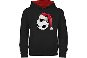 Shirtracer - Pullover Kinder Hoodie Jungen Mädchen - Geschenke Christmas - Fußball mit Weihnachtsmütze I Geschenk Weihnachten Fußball
