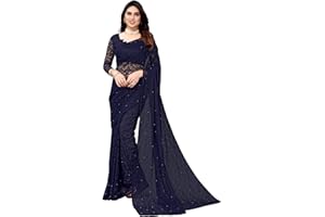 TreegoArt Fashion Damen-Partykleidung, florales Design, indische Saree-Perlen, Netz-Sari mit nicht genähtem Blusenstück