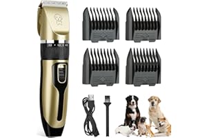 TIMIYOU Hundeknipser, Hundepflegeset, Schermaschine, wiederaufladbar, schnurlos, geräuscharm, Tierhaarschneidemaschine, Hundeschermaschine, professionell für dickes Haar mit 4 Kämmen für Hunde, Katzen, Pferde