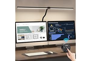Liyabber Podwójna Głowa Lampa Biurkowa LED Ściemniana z Pilotem Dotykowym, 80CM Lampa Architektoniczna z Zaciskowa, 24W Regulowane Oświetlenie Biurowe Gęsiej Szyi Monitorujące, 25 Tryby Oświetlenia