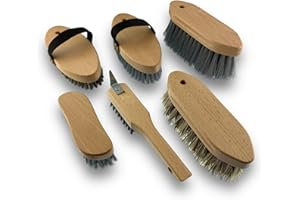 Kit Complet pansage Cheval | Lot de 6 brosses d’équitation Haut de Gamme | pour Cheval et Poney | Nettoyage Corps, tête et Sabots | Fabriqué en France | Kibros EQUITLOT6