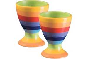 Purity Style Par de hueveras pintadas a mano con rayas arcoíris