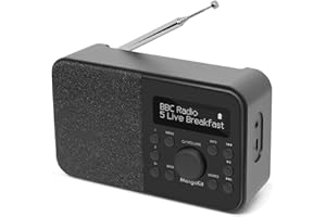 MangoKit PR2S Radio Digital Dab portátil y Radio FM, Altavoz Bluetooth, Dab Personal con Pantalla, Despertador, 40 emisoras presintonizadas, Auriculares, Pilas y Fuente de alimentación-Negro