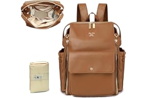 miss fong Sac à Langer Bébé, Sacs à Dos, Sac a Langer, Sacs à Langer en Cuir pour Maman et Papa avec Matelas à Langer Pliable, Sangles de Poussette et Ppoches Isothermes-Marron