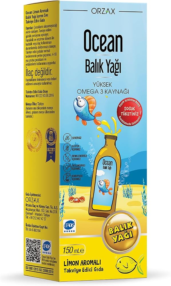 Ocean Omega 3 Limon Aromalı 150 ml Şurup Balık Yağı Gıda Takviyesi | 1480 mg Omega-3 içerir